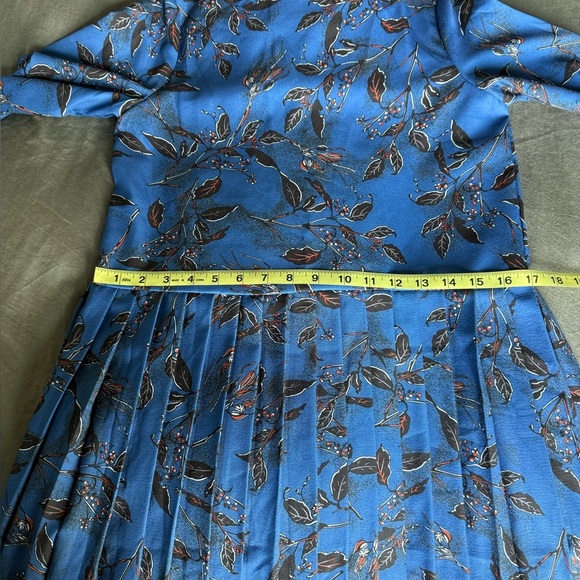 Blue Floral Long Sleeve Pleated Dress Womens S Coquette Girl Tennis Academia Y2K - Picture 7 of 8